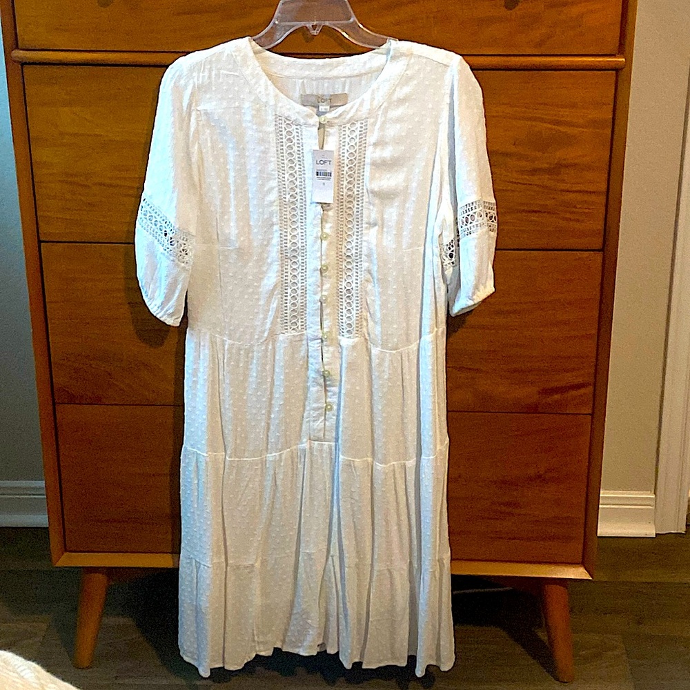 NWT- Loft - Dotted White Dress, Small